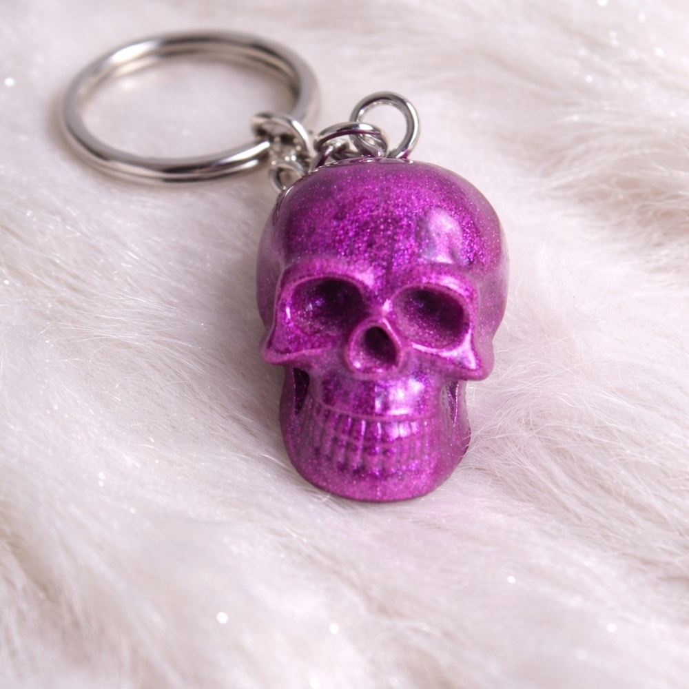 Handmade Resin Purple Skull Head  Keychain